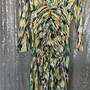 Green and Yellow Long Sleeve Bodycon Dress for Night Out